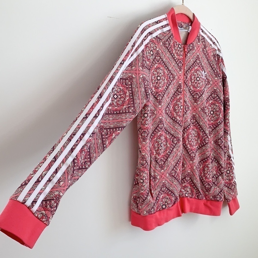 Adidas Pink Geometric Print Zip Up Track Jacket - Picture 4 of 10